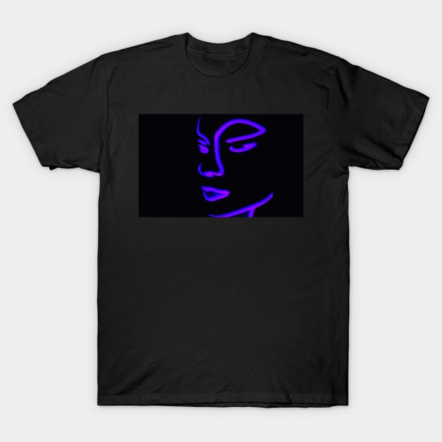 Purple Neon outline of a girl's face T-Shirt by Boztik-Designs